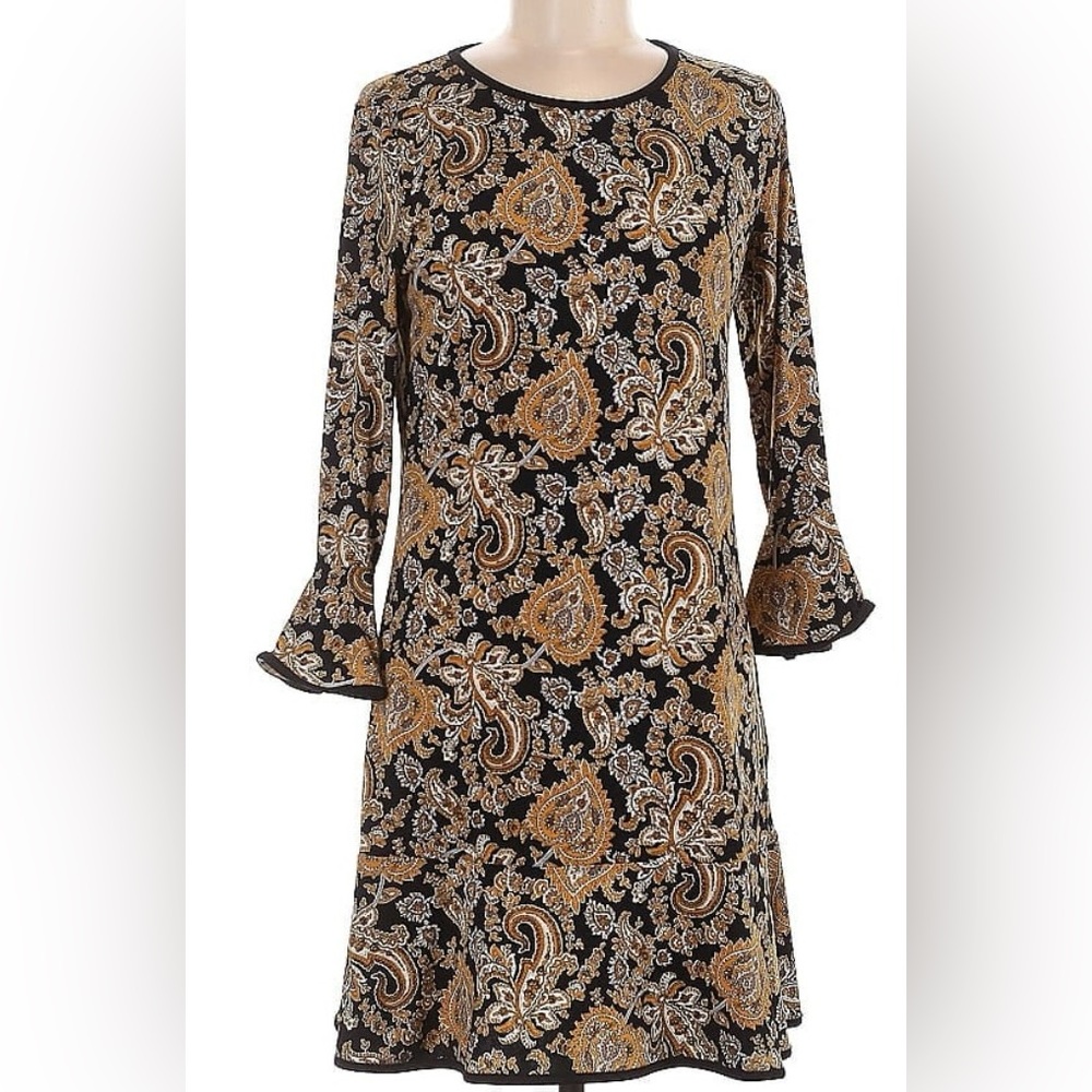 Michael Kors Gold and Black 3/4 Bell Sleeve  Sheath Dress for Work